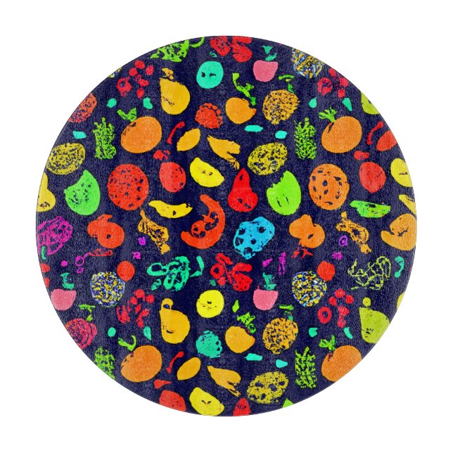 Colorful Neon Fruit Pattern Art Cutting Board (Front)