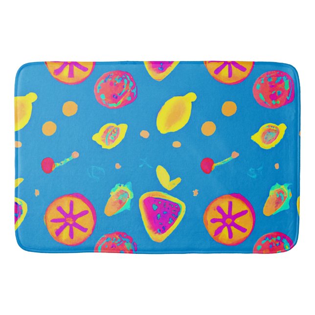 Colorful Neon Fruits Pattern Symphony Bath Mat (Front)