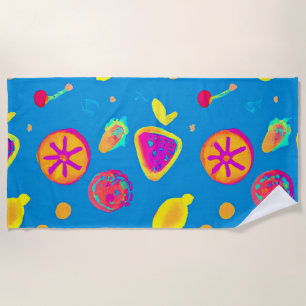 Colorful Neon Fruits Pattern Symphony Beach Towel