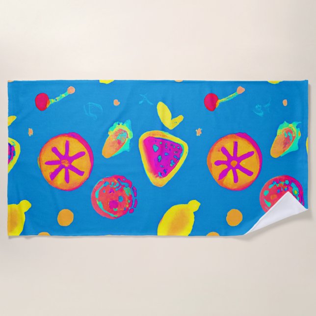 Colorful Neon Fruits Pattern Symphony Beach Towel (Front)