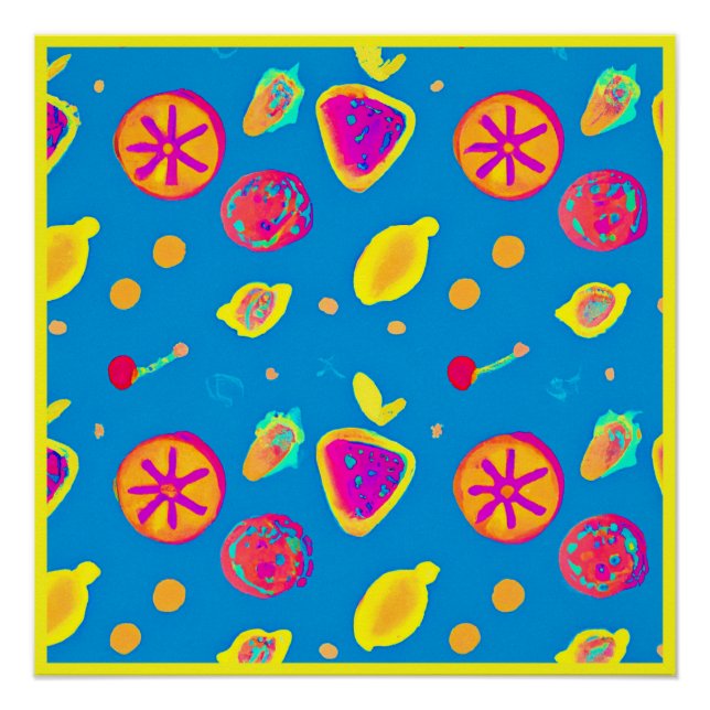Colorful Neon Fruits Pattern Symphony Poster (Front)