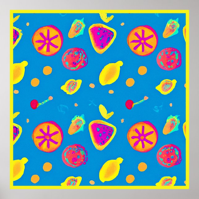 Colorful Neon Fruits Pattern Symphony Poster (Front)