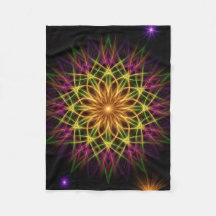 Colorful Neon Geometric Mandala Vibrant Spiritual Fleece Blanket