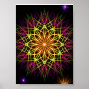 Colorful Neon Geometric Mandala Vibrant Spiritual Poster