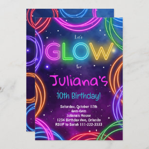 Colorful Neon Glow Birthday Invitation