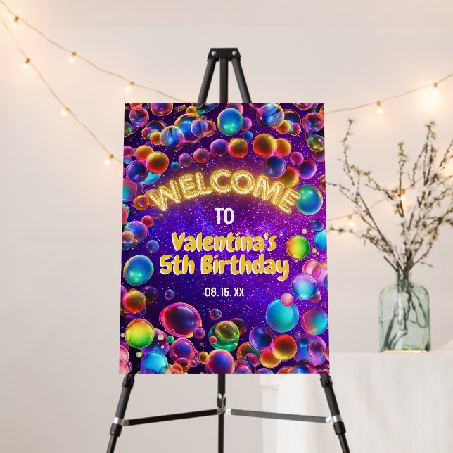 Colorful Neon Glow Bubbles Birthday Party Welcome Foam Board (In Situ (Stand))