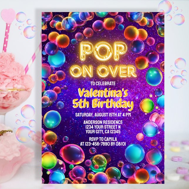 Colorful Neon Glow Bubbles Outdoor Birthday Party Invitation (Creator Uploaded)