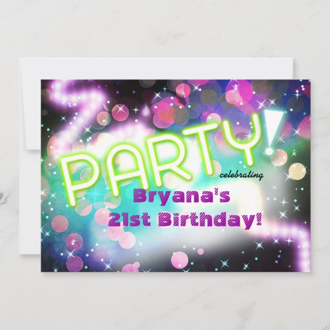 Colorful Neon Glow Club Rave Party Invitation (Front)