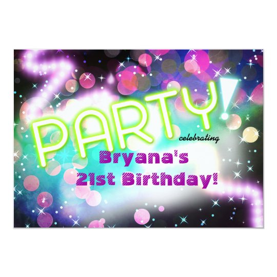 Colorful Neon Glow Club Rave Party Invitation