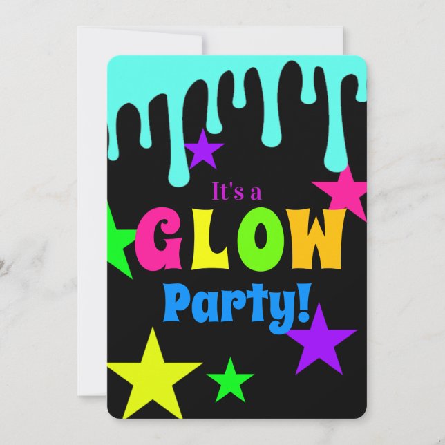Colorful Neon Glow Party Invitation (Front)