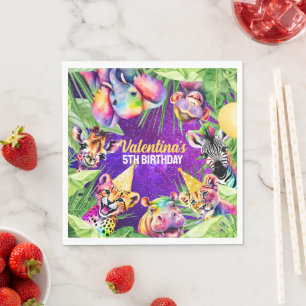 Colorful Neon Glow Safari Jungle Party Animals Napkins