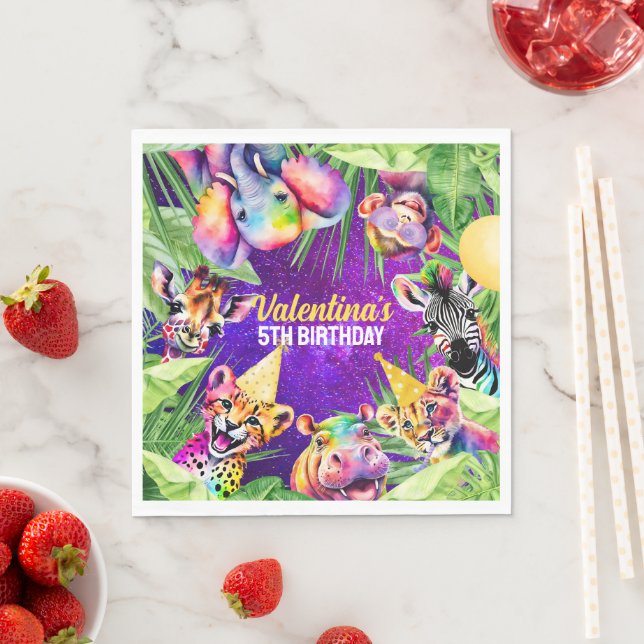 Colorful Neon Glow Safari Jungle Party Animals Napkins (Insitu)