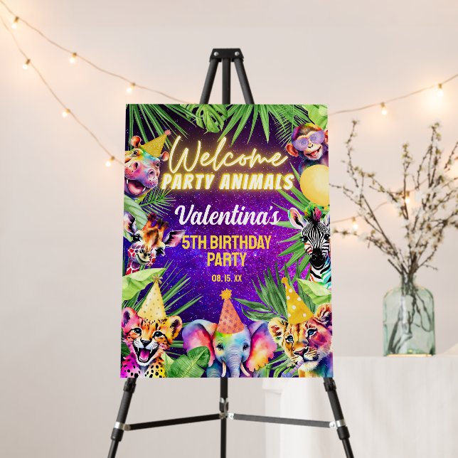 Colorful Neon Glow Safari Party Animals Welcome Foam Board (In Situ (Stand))