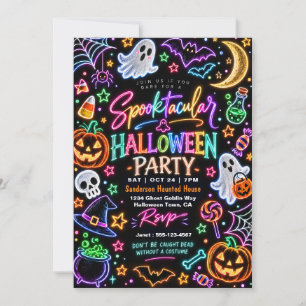 Colorful Neon Glow Spooky Halloween Party Invitation