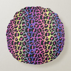 Colorful Neon Gradient Leopard Print Round Pillow