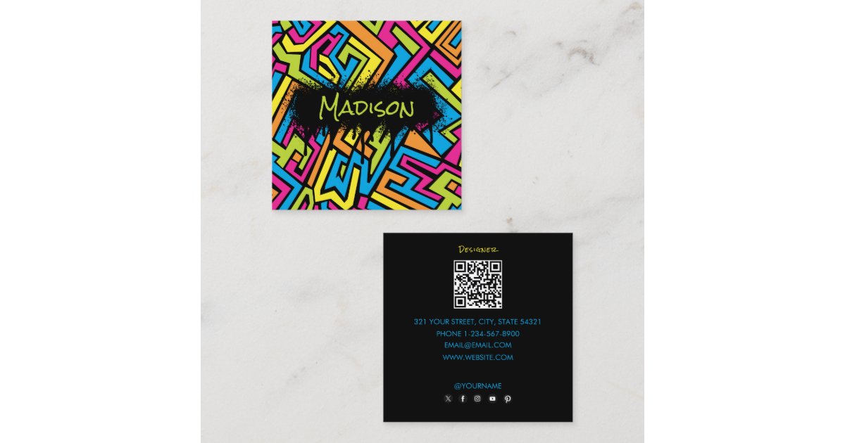 Colorful Neon Graffiti Art QR Code Social Media Square Business Card ...