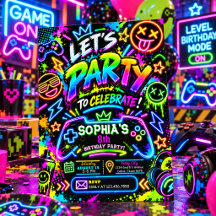 Colorful Neon Graffiti Gaming Birthday Party