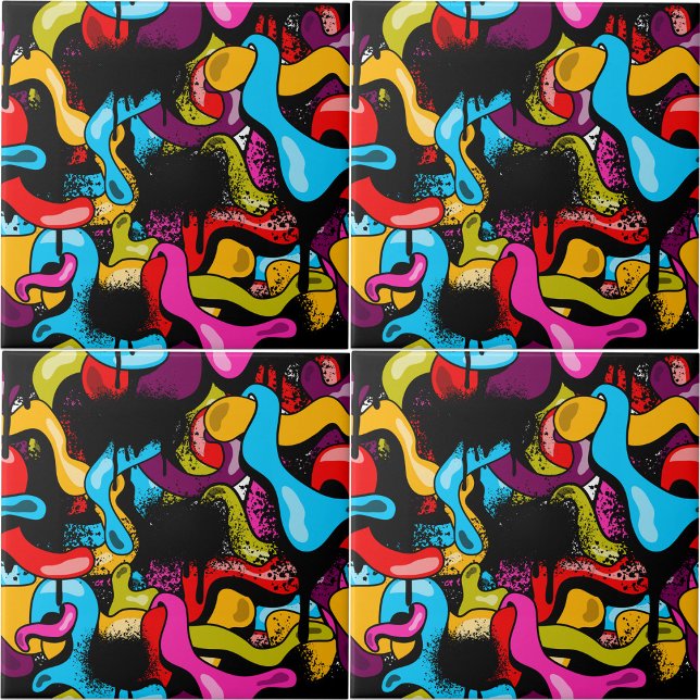 Colorful Neon Graffiti Hip Hop Street Art Ceramic Tile (Colorful Neon Graffiti Hip Hop Street Art Ceramic Tile)