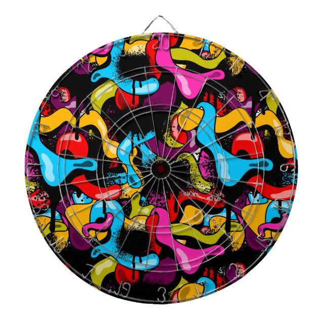 Colorful Neon Graffiti Hip Hop Street Art Dart Board (Front)