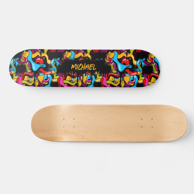 Colorful Neon Graffiti Hip Hop Street Art Kids Skateboard (Horz)