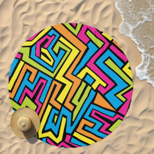 Colorful Neon Graffiti Street Art Pattern Beach Towel