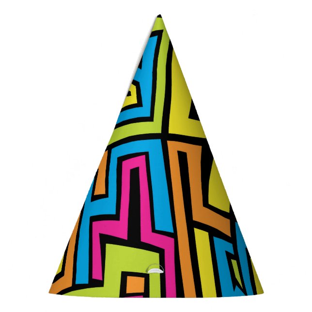 Colorful Neon Graffiti Street Art Pattern  Party Hat (Left)