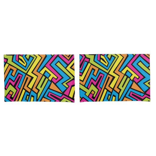 Colorful Neon Graffiti Street Art Pattern Pillow Case (Front-Set)