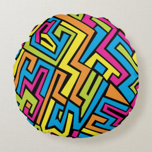 Colorful Neon Graffiti Street Art Pattern  Round Pillow