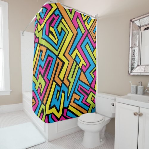 Colorful Neon Graffiti Street Art Pattern  Shower Curtain