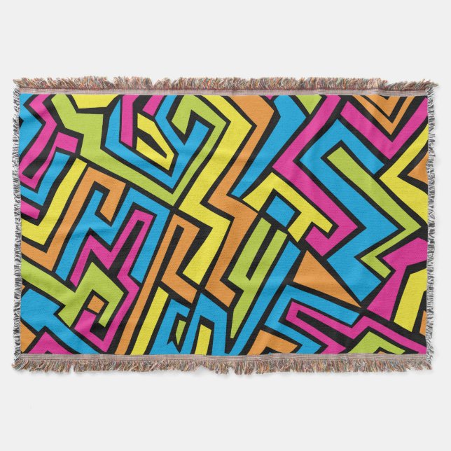 Colorful Neon Graffiti Street Art Pattern Throw Blanket (Front)