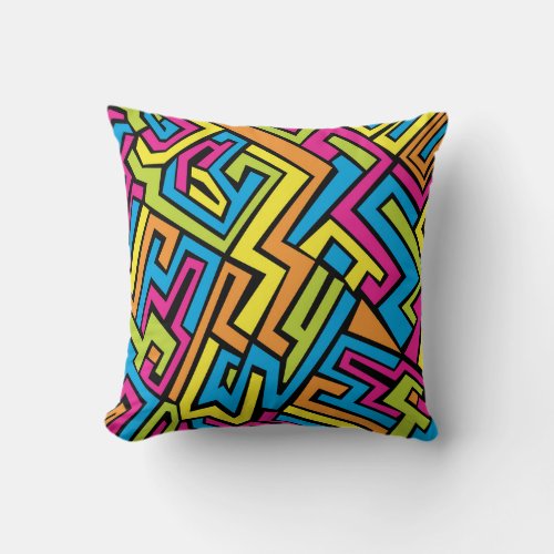 Colorful Neon Graffiti Street Art Pattern Throw Pillow