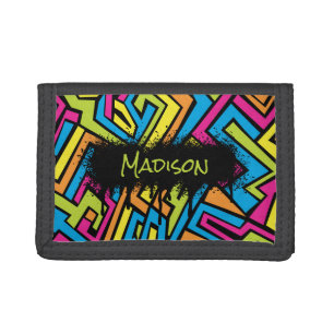 Colorful Neon Graffiti Street Art Pattern Tri-fold Wallet