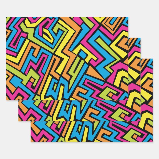 Colorful Neon Graffiti Street Art Pattern  Wrapping Paper Sheets (Set)