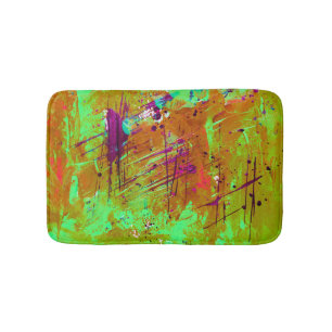 Colorful Neon Green Abstract Splatter Paint Bath Mat