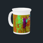 Colorful Neon Green Abstract Splatter Paint Beverage Pitcher<br><div class="desc">This abstract design features a neon green base with a colorful paint splattered pattern in burnt orange,  purple,  magenta and aqua and white.</div>