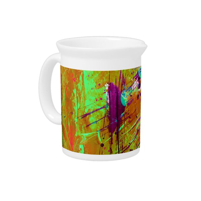 Colorful Neon Green Abstract Splatter Paint Beverage Pitcher (Left)