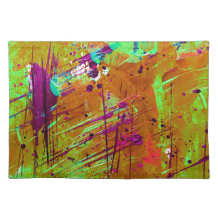 Colorful Neon Green Abstract Splatter Paint Cloth Placemat