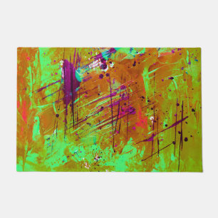 Colorful Neon Green Abstract Splatter Paint Doormat