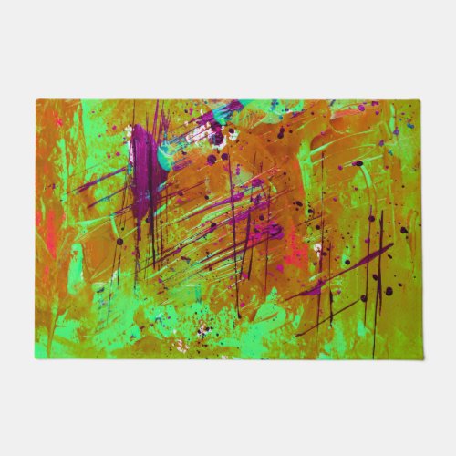 Colorful Neon Green Abstract Splatter Paint Doormat