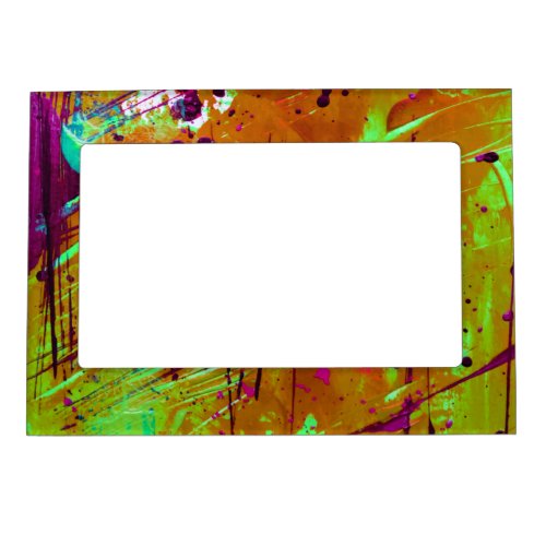 Colorful Neon Green Abstract Splatter Paint Magnetic Frame