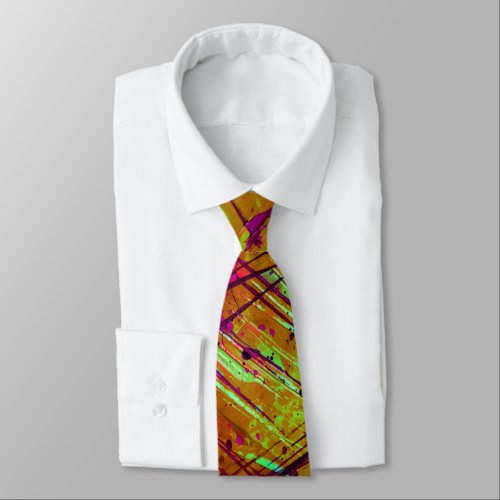 Colorful Neon Green Abstract Splatter Paint Neck Tie