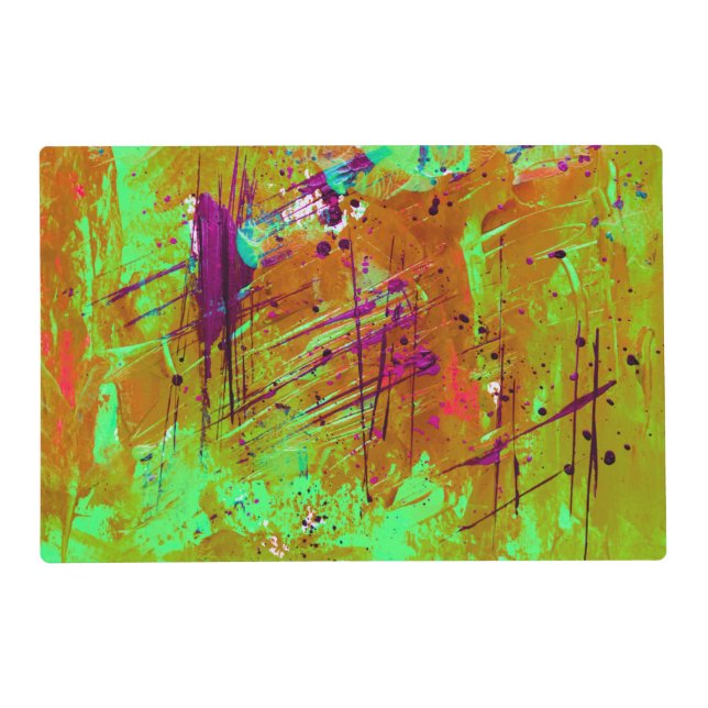 Colorful Neon Green Abstract Splatter Paint Placemat (Front)