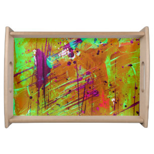 Colorful Neon Green Abstract Splatter Paint Serving Tray