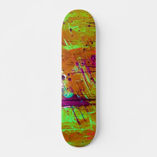 Colorful Neon Green Abstract Splatter Paint Skateboard