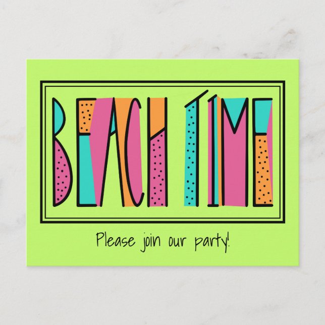 Colorful Neon Green Beach Time Party Invitation (Front)