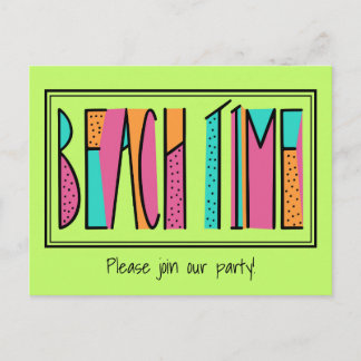 Colorful Neon Green Beach Time Party Invitation Postcard