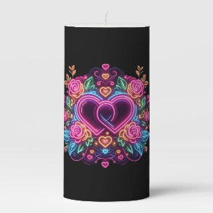 Colorful neon heart Valentine's day Pillar Candle