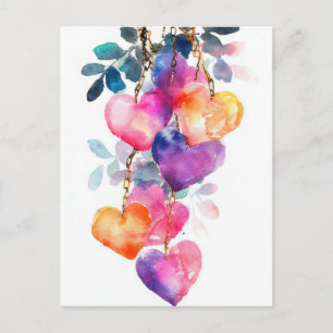 Colorful neon Hearts Valentine's Greeting Postcard