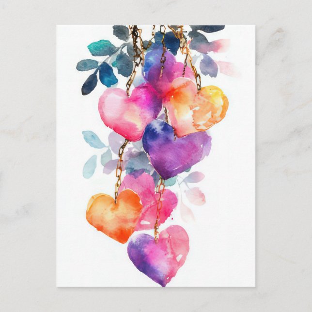 Colorful neon Hearts Valentine's Greeting Postcard (Front)