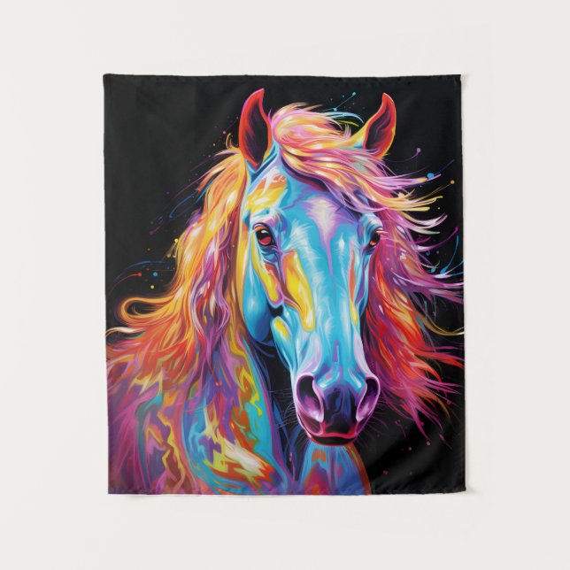 Colorful neon horse tapestry (Front)